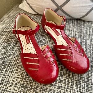 Red T-Strap Flat Sandals